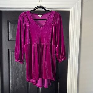 Umgee Fuchsia Velvet Tunic Dress